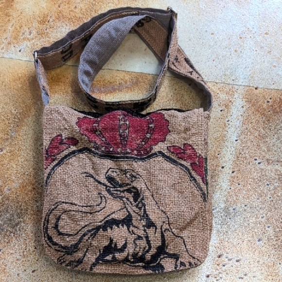 Handmade Handbags - Handmade Upcycled Coffee Dinosaur Crossbody Bag